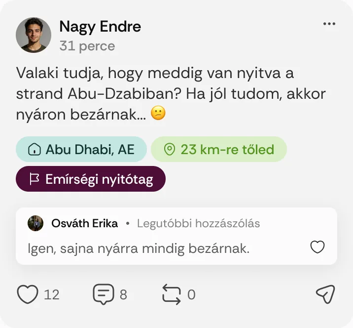 Nagy Endre posztja: „Valaki tudja, hogy meddig van nyitva a strand Abu-Dzabiban?”
