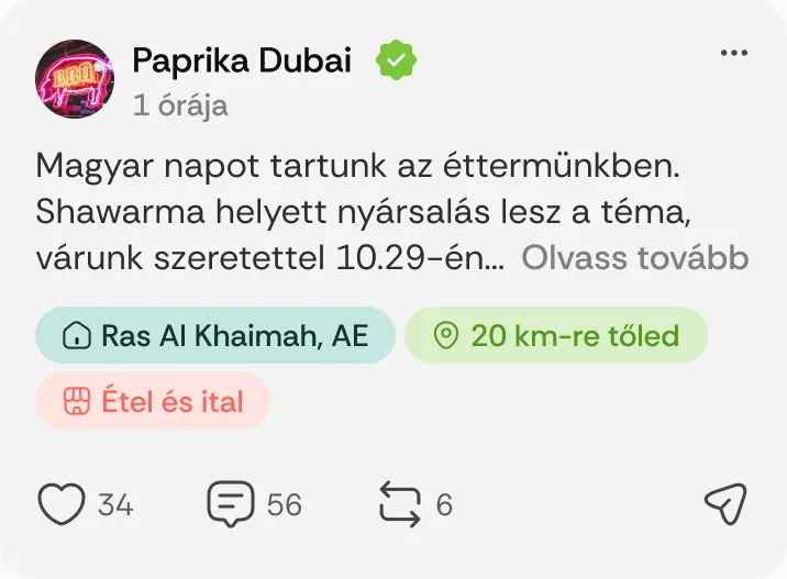 Paprika Dubai posztja: „Magyar napot tartunk az éttermünkben.”