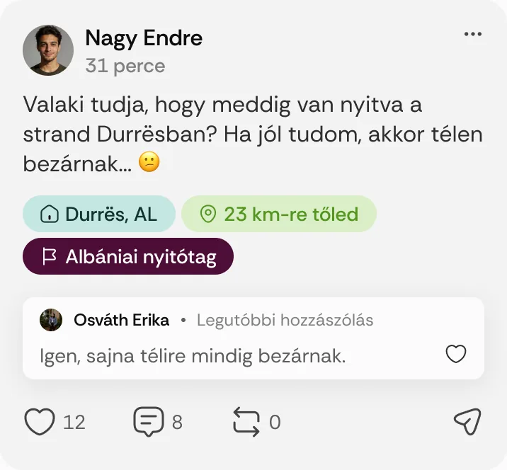 Nagy Endre posztja: „Valaki tudja, hogy meddig van nyitva a strand Durrësban?”