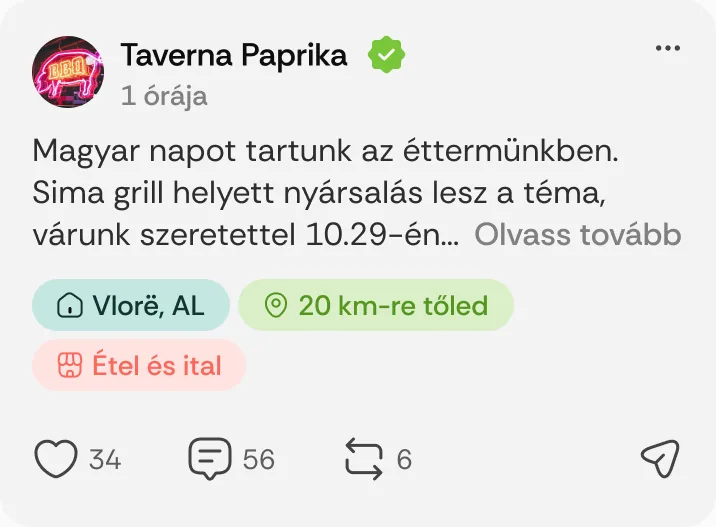 Taverna Paprika posztja: „Magyar napot tartunk az éttermünkben.”
