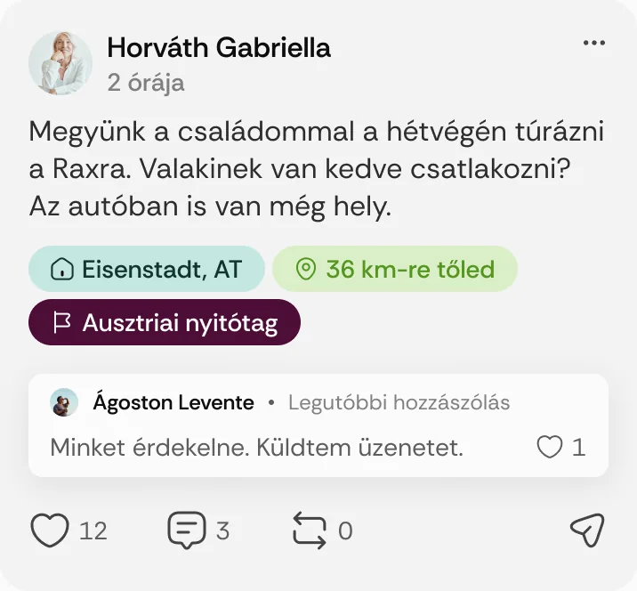 Horváth Gabriella posztja: „Megyünk a családommal a hétvégén túrázni a Raxra.”