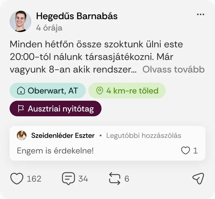 Hegedűs Barnabás posztja: „Minden hétfőn össze szoktunk ülni este 20:00-tól nálunk társasjátékozni.”