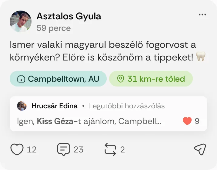 Asztalos Gyula posztja: „Ismer valaki magyarul beszélő fogorvost a környéken?”