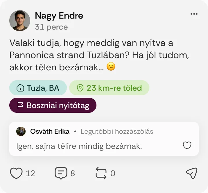 Nagy Endre posztja: „Valaki tudja, hogy meddig van nyitva a Pannonica strand Tuzlában?”