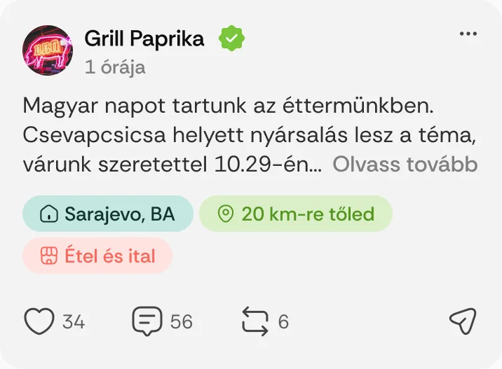 Grill Paprika posztja: „Magyar napot tartunk az éttermünkben.”