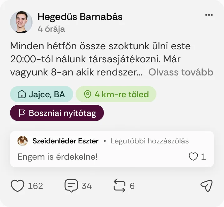 Hegedűs Barnabás posztja: „Minden hétfőn össze szoktunk ülni este 20:00-tól nálunk társasjátékozni.”