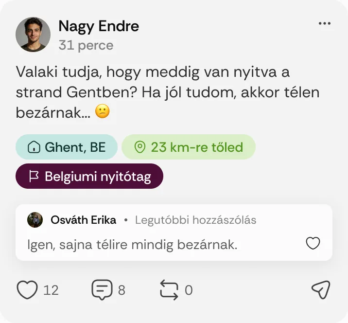 Nagy Endre posztja: „Valaki tudja, hogy meddig van nyitva a strand Gentben?”