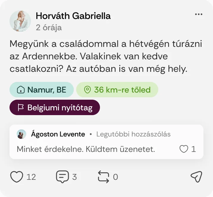 Horváth Gabriella posztja: „Megyünk a családommal a hétvégén túrázni az Ardennekbe.”