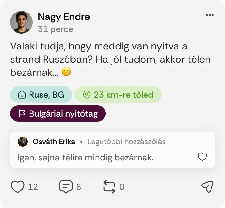 Nagy Endre posztja: „Valaki tudja, hogy meddig van nyitva a strand Ruszéban?”