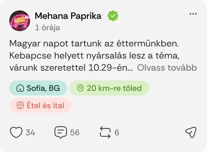 Mehana Paprika posztja: „Magyar napot tartunk az éttermünkben.”