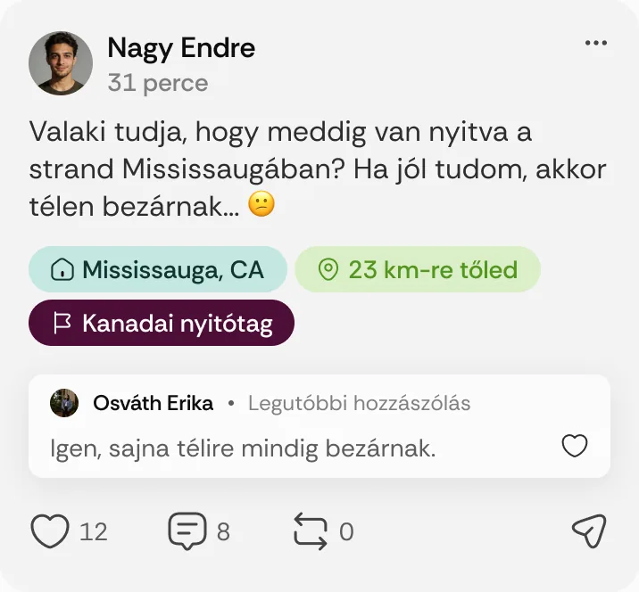 Nagy Endre posztja: „Valaki tudja, hogy meddig van nyitva a strand Mississaugában?”