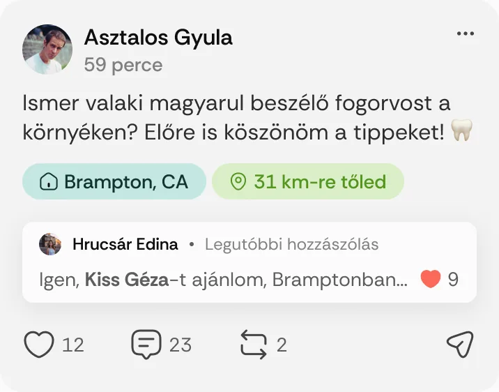 Asztalos Gyula posztja: „Ismer valaki magyarul beszélő fogorvost a környéken?”