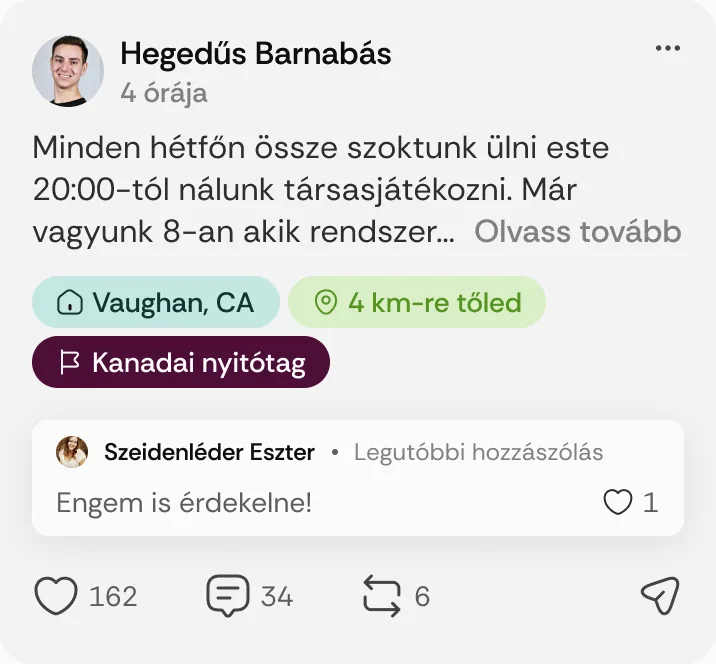 Hegedűs Barnabás posztja: „Minden hétfőn össze szoktunk ülni este 20:00-tól nálunk társasjátékozni.”