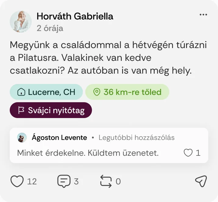 Horváth Gabriella posztja: „Megyünk a családommal a hétvégén túrázni a Pilatusra.”