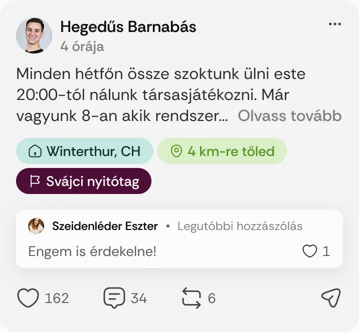 Hegedűs Barnabás posztja: „Minden hétfőn össze szoktunk ülni este 20:00-tól nálunk társasjátékozni.”