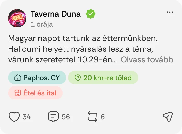 Taverna Duna posztja: „Magyar napot tartunk az éttermünkben.”