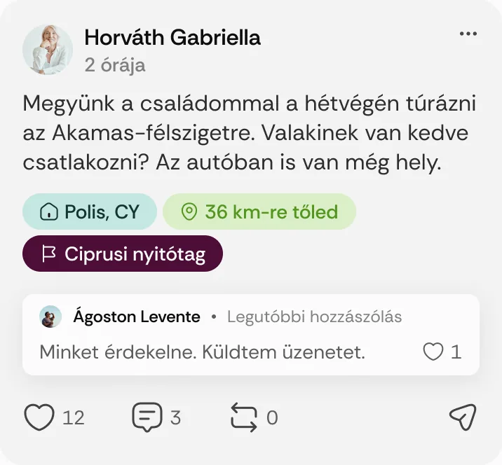 Horváth Gabriella posztja: „Megyünk a családommal a hétvégén túrázni az Akamas-félszigetre.”