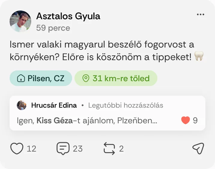 Asztalos Gyula posztja: „Ismer valaki magyarul beszélő fogorvost a környéken?”