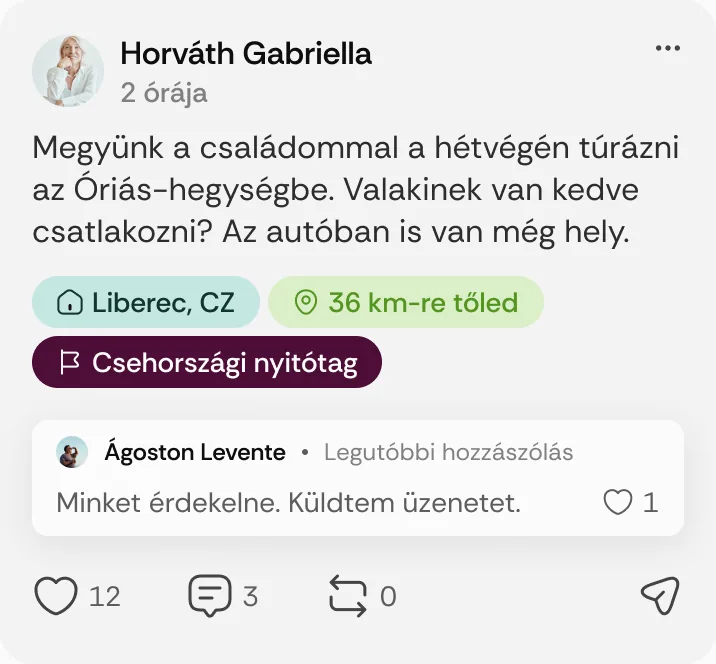 Horváth Gabriella posztja: „Megyünk a családommal a hétvégén túrázni az Óriás-hegységbe.”