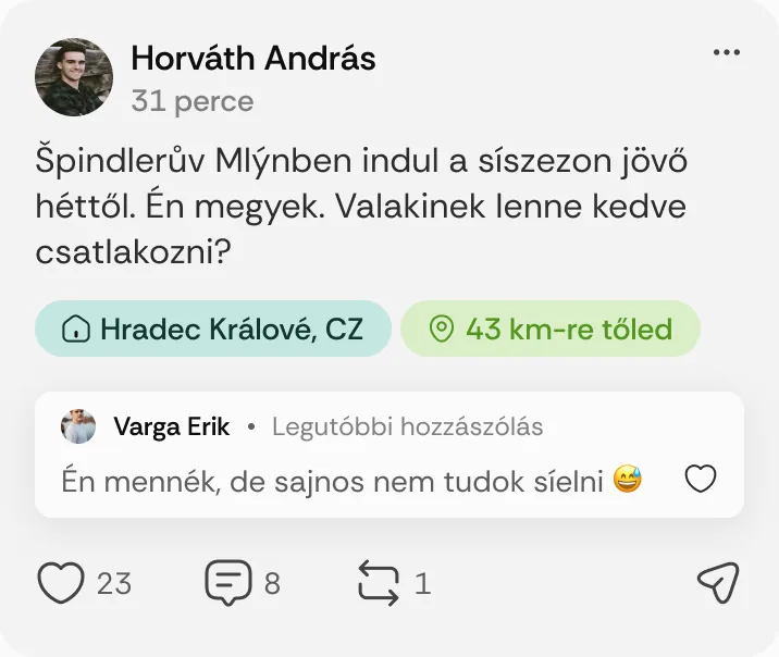 Horváth András posztja: „Špindlerův Mlýnben indul a síszezon jövő héttől.”