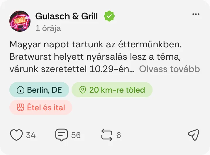 Gulasch & Grill posztja: „Magyar napot tartunk az éttermünkben.”