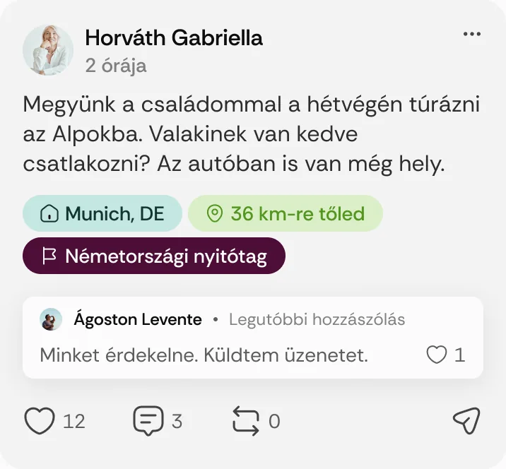 Horváth Gabriella posztja: „Megyünk a családommal a hétvégén túrázni az Alpokba.”