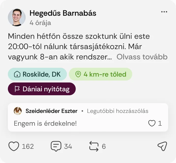 Hegedűs Barnabás posztja: „Minden hétfőn össze szoktunk ülni este 20:00-tól nálunk társasjátékozni.”