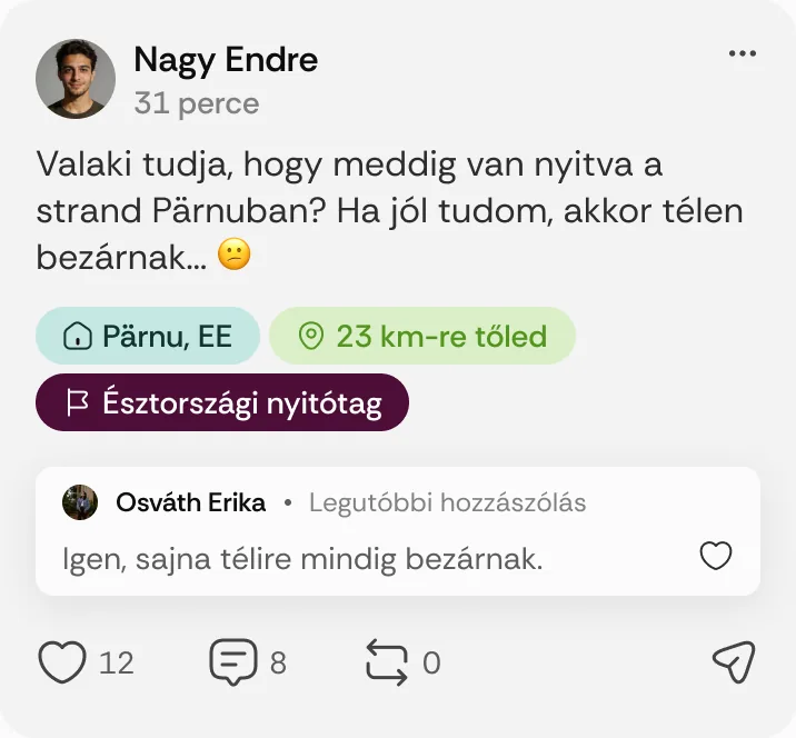 Nagy Endre posztja: „Valaki tudja, hogy meddig van nyitva a strand Pärnuban?”