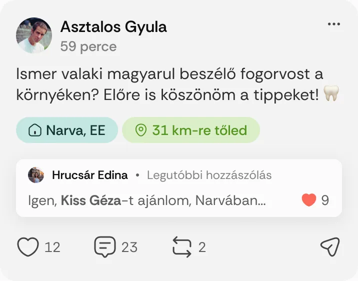 Asztalos Gyula posztja: „Ismer valaki magyarul beszélő fogorvost a környéken?”