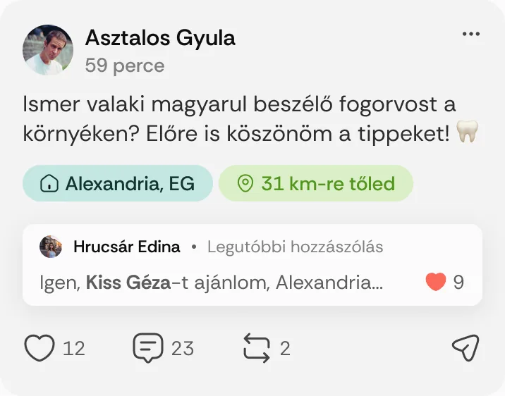 Asztalos Gyula posztja: „Ismer valaki magyarul beszélő fogorvost a környéken?”