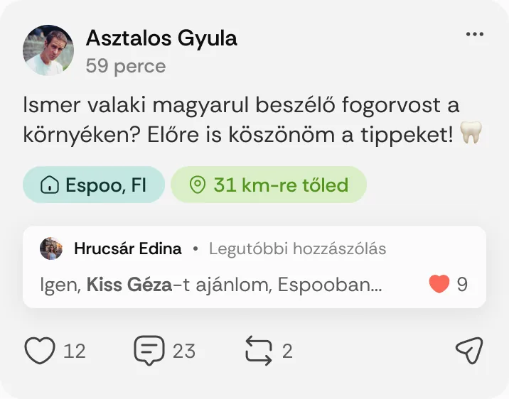Asztalos Gyula posztja: „Ismer valaki magyarul beszélő fogorvost a környéken?”