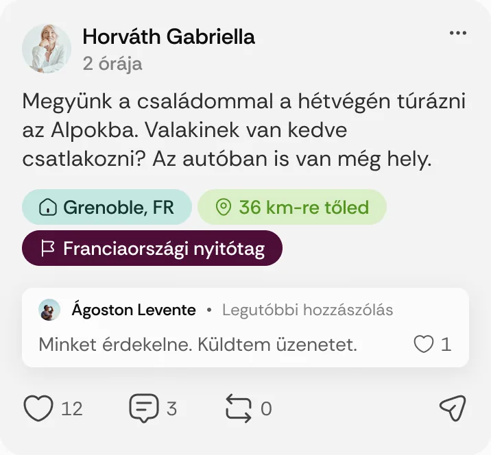 Horváth Gabriella posztja: „Megyünk a családommal a hétvégén túrázni az Alpokba.”