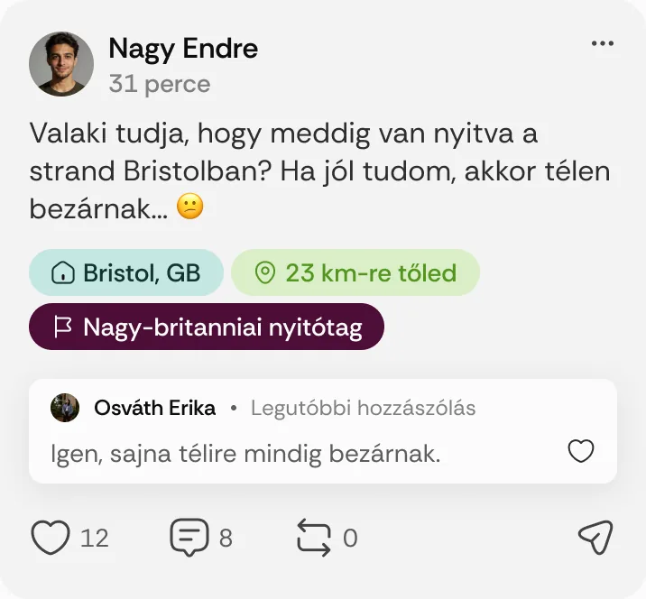Nagy Endre posztja: „Valaki tudja, hogy meddig van nyitva a strand Bristolban?”