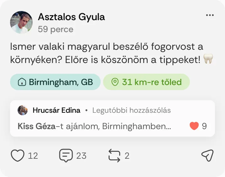 Asztalos Gyula posztja: „Ismer valaki magyarul beszélő fogorvost a környéken?”