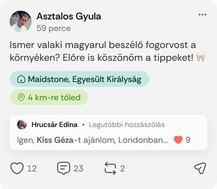Asztalos Gyula posztja: „Ismer valaki magyarul beszélő fogorvost a környéken?”