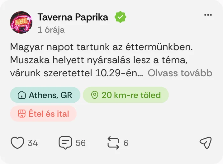 Taverna Paprika posztja: „Magyar napot tartunk az éttermünkben.”