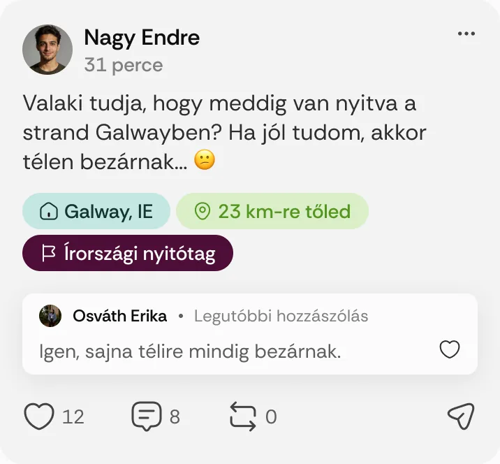 Nagy Endre posztja: „Valaki tudja, hogy meddig van nyitva a strand Galwayben?”