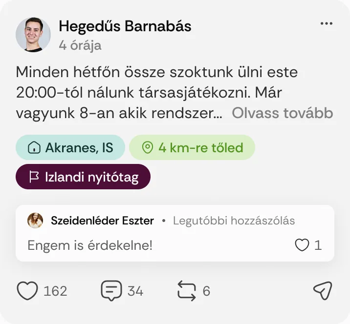 Hegedűs Barnabás posztja: „Minden hétfőn össze szoktunk ülni este 20:00-tól nálunk társasjátékozni.”
