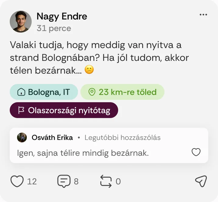 Nagy Endre posztja: „Valaki tudja, hogy meddig van nyitva a strand Bolognában?”