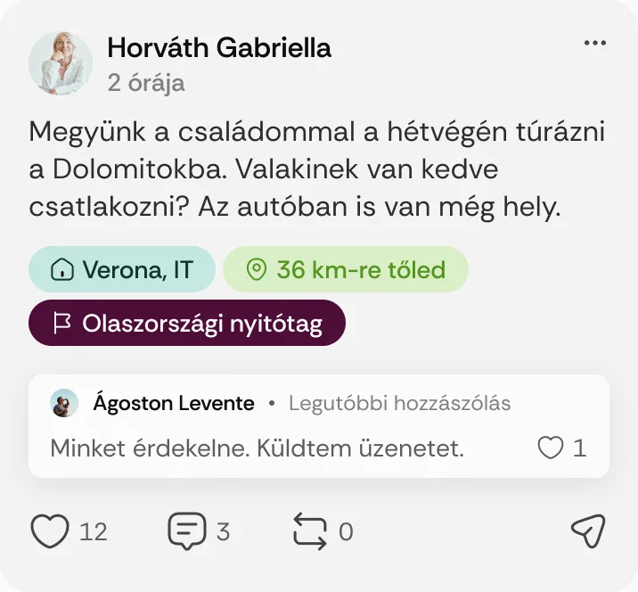 Horváth Gabriella posztja: „Megyünk a családommal a hétvégén túrázni a Dolomitokba.”