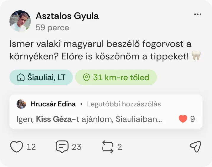 Asztalos Gyula posztja: „Ismer valaki magyarul beszélő fogorvost a környéken?”