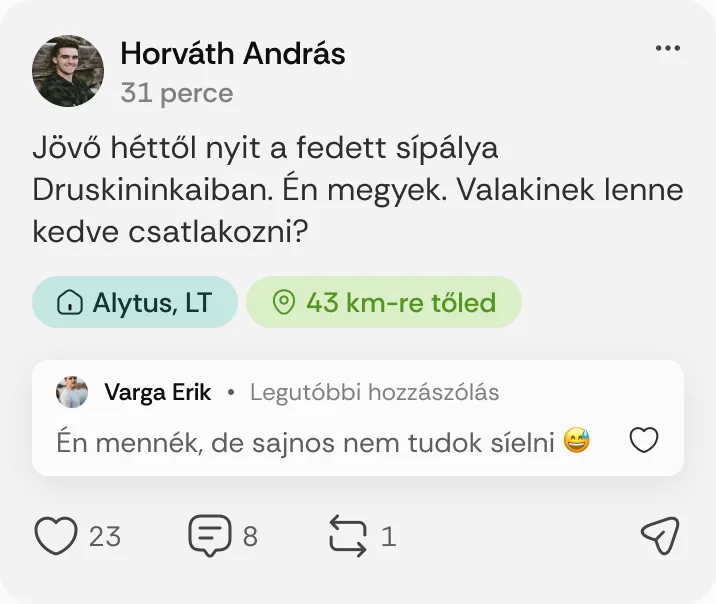 Horváth András posztja: „Jövő héttől nyit a fedett sípálya Druskininkaiban.”