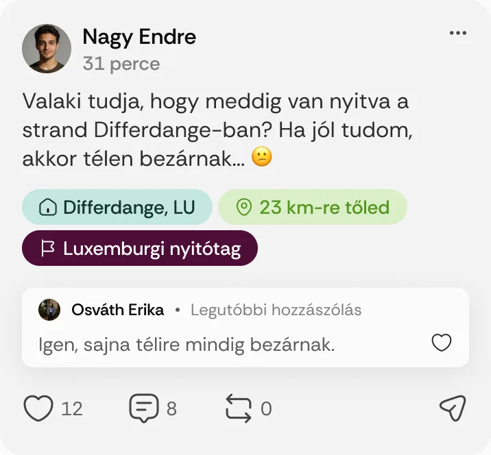 Nagy Endre posztja: „Valaki tudja, hogy meddig van nyitva a strand Differdange-ban?”