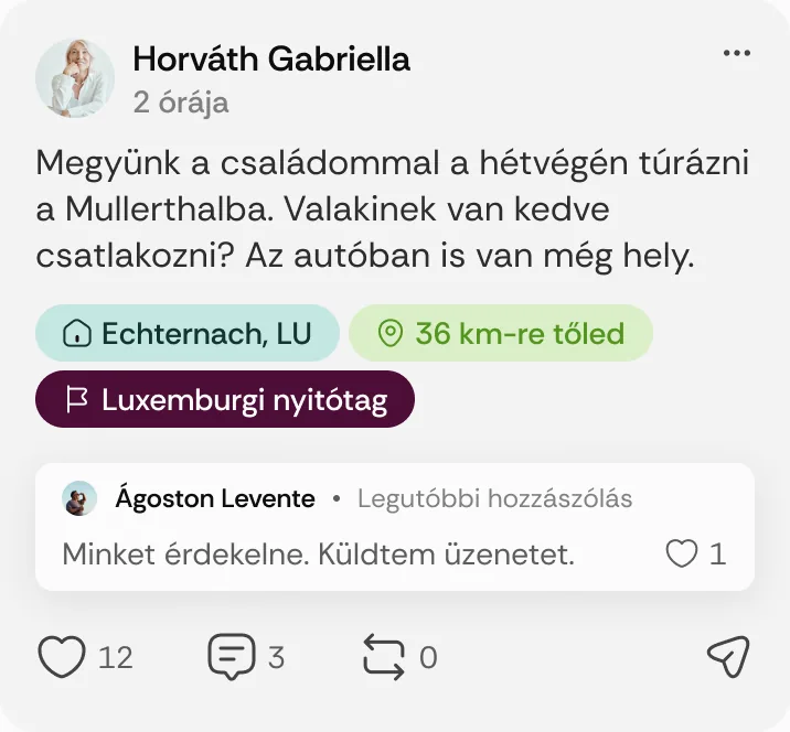 Horváth Gabriella posztja: „Megyünk a családommal a hétvégén túrázni a Mullerthalba.”