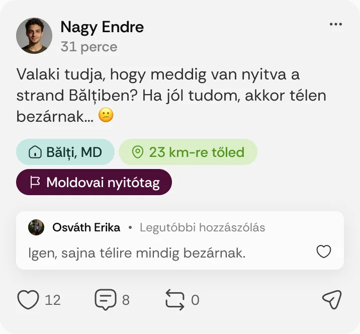 Nagy Endre posztja: „Valaki tudja, hogy meddig van nyitva a strand Bălțiben?”