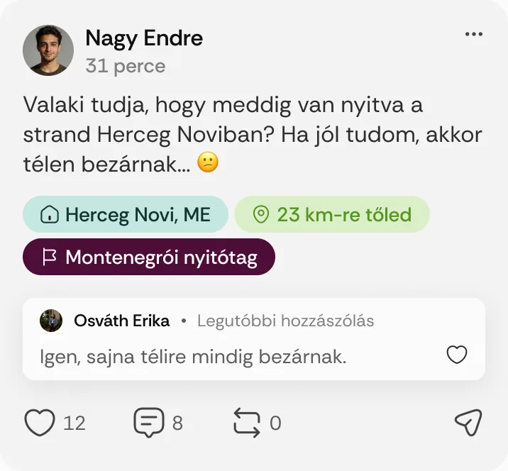Nagy Endre posztja: „Valaki tudja, hogy meddig van nyitva a strand Herceg Noviban?”