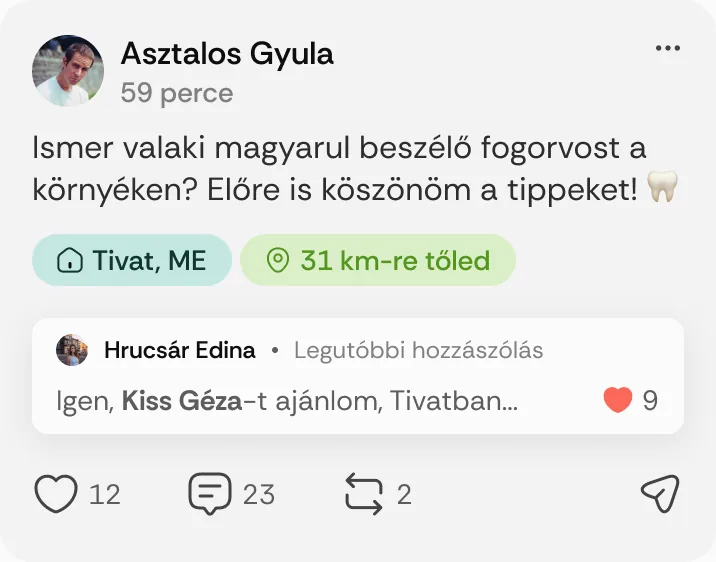 Asztalos Gyula posztja: „Ismer valaki magyarul beszélő fogorvost a környéken?”