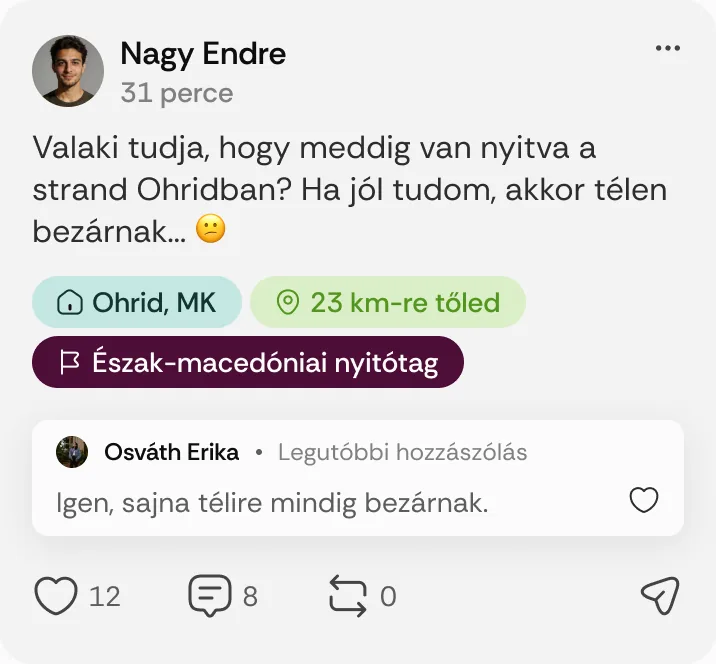 Nagy Endre posztja: „Valaki tudja, hogy meddig van nyitva a strand Ohridban?”