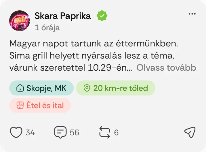 Skara Paprika posztja: „Magyar napot tartunk az éttermünkben.”