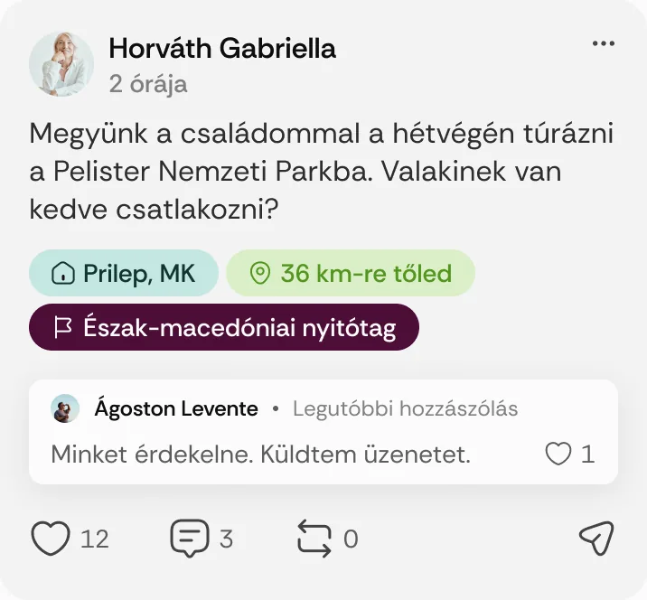 Horváth Gabriella posztja: „Megyünk a családommal a hétvégén túrázni a Pelister Nemzeti Parkba.”